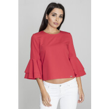 Rød bluse med bindebånd foran og nedhængende ærmer M568 størrelse XL