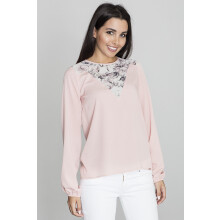Elegant bluse med blomsterudskæring, pink M549, størrelse M