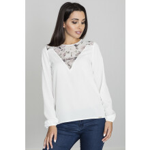 Elegant ecru bluse med blomsterudskæring M549 størrelse L