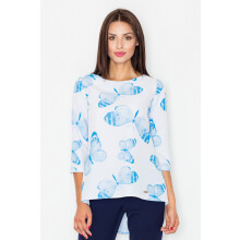 Damesommerbluse - bluse med farverigt blomstermotiv M505 størrelse S