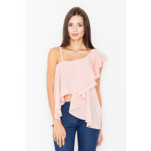 Flæsebluse - bluse med længere ryg, pink M479, størrelse L