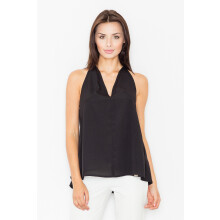 Bluse med åben ryg - V-hals bluse sort M480 størrelse XL