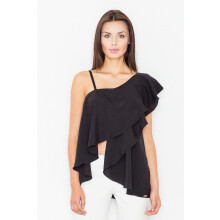 Bluse med flæser - bluse med længere ryg sort M479 størrelse L