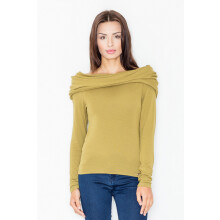 Tætsiddende langærmet bluse - rullekravebluse olivengrøn M469 størrelse M