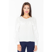 Elegant bluse med flæser i ecru M466 størrelse M