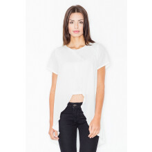 Asymmetrisk bluse med udskæring foran, hvid og ecru, M465, størrelse XL