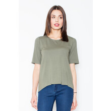 Elegant bluse med halsudskæring bagpå, olivengrøn M436, størrelse M