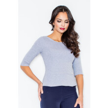 Langærmet bomuldsbluse - grå damebluse M309 størrelse XL