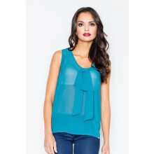Bluse med bindebånd i halsen - gennemsigtig bluse - blå bluse M303 størrelse M