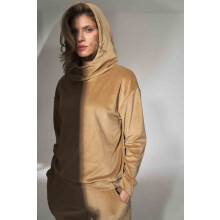 Damefløjlssweatshirt - damesweatshirt med hætte, beige M745, størrelse M