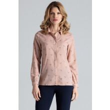 Elegant dameskjorte med fugle - pink M284 størrelse M