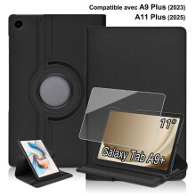 Tablet Case with Tempered Glass Screen Protector, PU Leather, 360 Degree Rotation, Shockproof, Black, Compatible with Sa