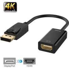 DisplayPort to HDMI Adapter, 4K UHD Audio and Video, Black, Extended Desktop for Office Use