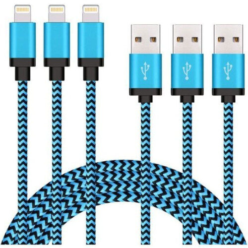 3 Pack 2m Braided Nylon Charging Cable for iPhone, iPad, iPod, Pink and Grey