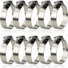 10 Pieces 304 Stainless Steel Hose Clamps, Adjustable Metal Clamps, 27 to 51 mm Diameter, Durable for Plumbing and Repai