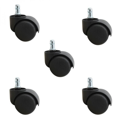 5 Pack Swivel Caster Wheels for Office Chairs and Stools, Black, Smooth Rolling Replacement Set