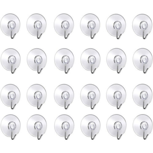24 Pack Wall Hooks with Suction Cups, Small Plastic Round Hooks for Bathroom and Kitchen Storage