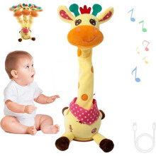 Girafa de pelúcia musical com luzes, canta, dança e repete palavras, 10 músicas para crianças.