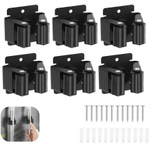 Suporte de parede para vassouras e esfregões, conjunto com 6 unidades, ideal para banheiro, cozinha, escritório, jardim e garagem, preto.