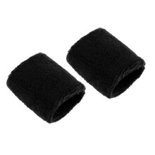 Conjunto de 2 faixas de pulso esportivas em tecido atoalhado para tênis, corrida, academia e ioga, pretas, ajustáveis e confortáveis.