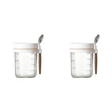 2pcs Breakfast Cup Container Airtight Oatmeal Jar with Cover and Spoon Portable Oatmeal Cup for Salads Cereal White