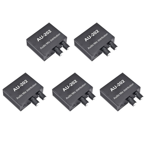 5X AU-202 2 Input 2 Output Stereo Mixer Audio Distributor for Headphone External Power AMP Volume Alone Control