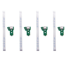 4X Usb-Laddningsportkort för JDS-055 Ps4-Kontroller med 12-Stifts Flexkabel