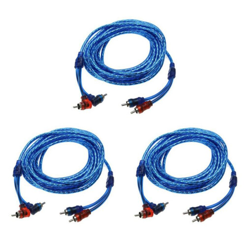 3pcs 5M 2 Rca to 2 Rca Plug Car Stereo Audio Copper Cable System Amplifier Braided