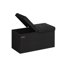 Storage Ottoman - Fabric - Ink Black - Flipping Lid and Foldable Design