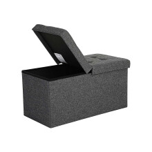 Storage Ottoman - Fabric - Grey - Foldable with Flipping Lid and 300 kg Load Capacity