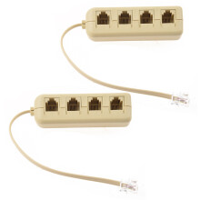 2X RJ11 6P4C Auf 6P4C 4-Wege-Telefondraht Bausteinfoermig Splitter Adapter Beige