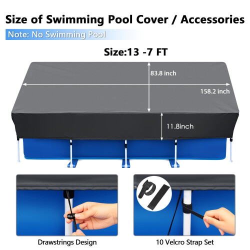 Rectangular Pool Cover, 400 x 210 cm, Pool Tarpaulin, Rainproof, Dustproof, UV-Resistant for Paddling Pools, Rectangular Inflatable Pool and Rectangu 1