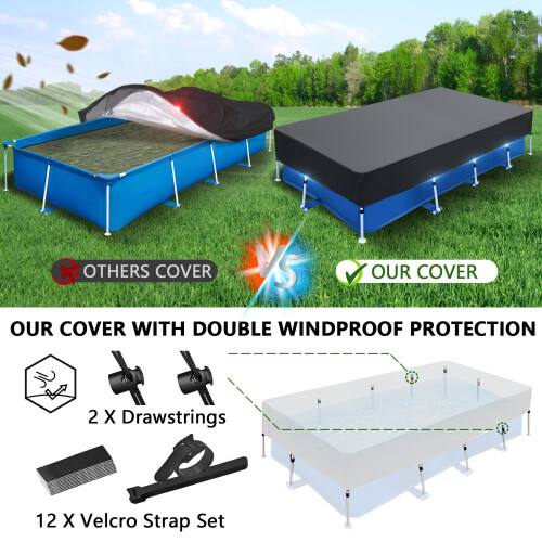 Rectangular Pool Cover, 400 x 210 cm, Pool Tarpaulin, Rainproof, Dustproof, UV-Resistant for Paddling Pools, Rectangular Inflatable Pool and Rectangu 2