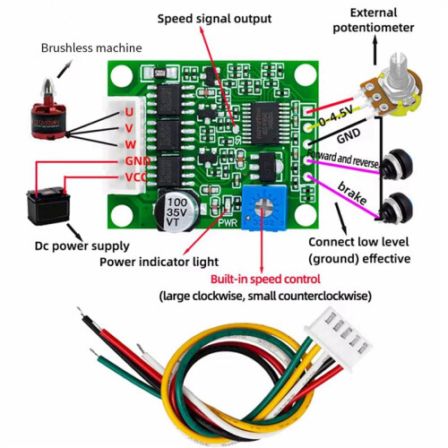 3X DC6-20V 60W 12V Brushless Motor Driver Board BLDC Speed Controller 3-Phase Governor Hallless  Module with Cable 2