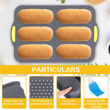4X Silicone Pan, Hot Dog Bun Pan with Oil Brush,6 Gutter Nonstick French Bread Bake Mold, French Bread Loaf Pan