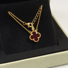 (Style 47, 15mm) Silver Tone Red Enamel Four Leaf Clover Pendant Necklace, Adjustable Extension Chain Lucky Charm Jewelry