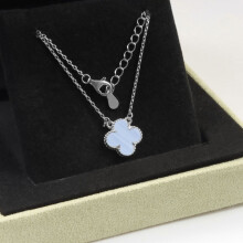(Style 43, 15mm) Silver Tone Red Enamel Four Leaf Clover Pendant Necklace, Adjustable Extension Chain Lucky Charm Jewelry
