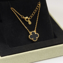 (Style 46, 15mm) Silver Tone Red Enamel Four Leaf Clover Pendant Necklace, Adjustable Extension Chain Lucky Charm Jewelry