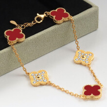 (Style 25, 15mm) Silver Tone Red Enamel Four Leaf Clover Pendant Necklace, Adjustable Extension Chain Lucky Charm Jewelry
