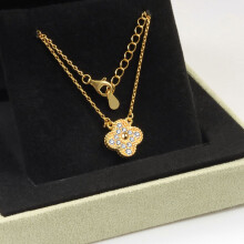 (Style 51, 15mm) Silver Tone Red Enamel Four Leaf Clover Pendant Necklace, Adjustable Extension Chain Lucky Charm Jewelry
