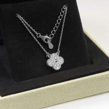 (Style 42, 15mm) Silver Tone Red Enamel Four Leaf Clover Pendant Necklace, Adjustable Extension Chain Lucky Charm Jewelry