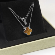 (Style 39, 15mm) Silver Tone Red Enamel Four Leaf Clover Pendant Necklace, Adjustable Extension Chain Lucky Charm Jewelry