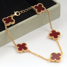 (Style 24, 15mm) Silver Tone Red Enamel Four Leaf Clover Pendant Necklace, Adjustable Extension Chain Lucky Charm Jewelry