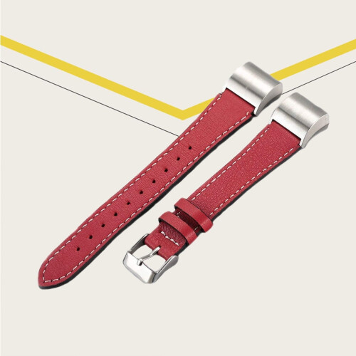 Genuine Cowhide Leather Watch Band for Fitbit Charge 2 Red 2