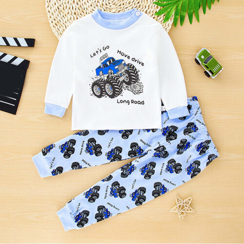 Kinderpyjama-Set, blau mit Cartoon-Print, Langarm, 12-18 Monate 1