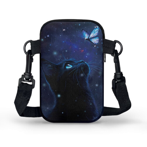 Τσαντάκι Midnight Galaxy Cat με διπλό φερμουάρ και χιαστί σχέδιο 1