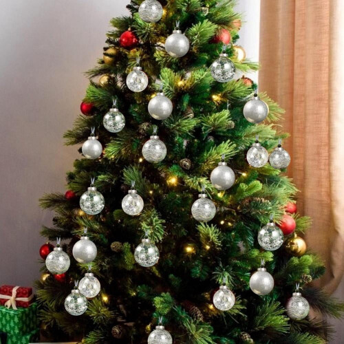 Christmas Tree Balls Plastic Glittery Silver 30 pcs 2.36 2