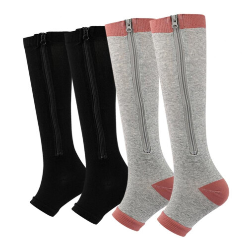 Compression Socks 15-20 mmHg Knee High Open Toe 2 Pairs 1