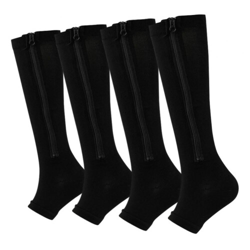 Compression Socks 15-20 mmHg Knee High Open Toe 2 Pairs 1