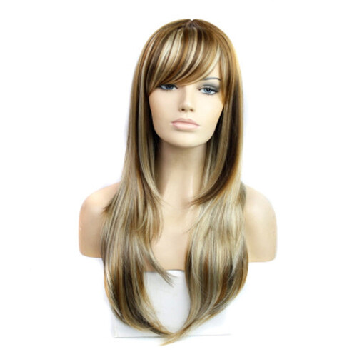 Human Hair Long Wavy Curly Wig Mixed Color 1